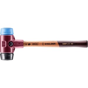 Halder Simplex Schonhammer mit TPE-soft und Gummi, D 50 mm. Hammer mit Holzstiel und blauem Kopf.