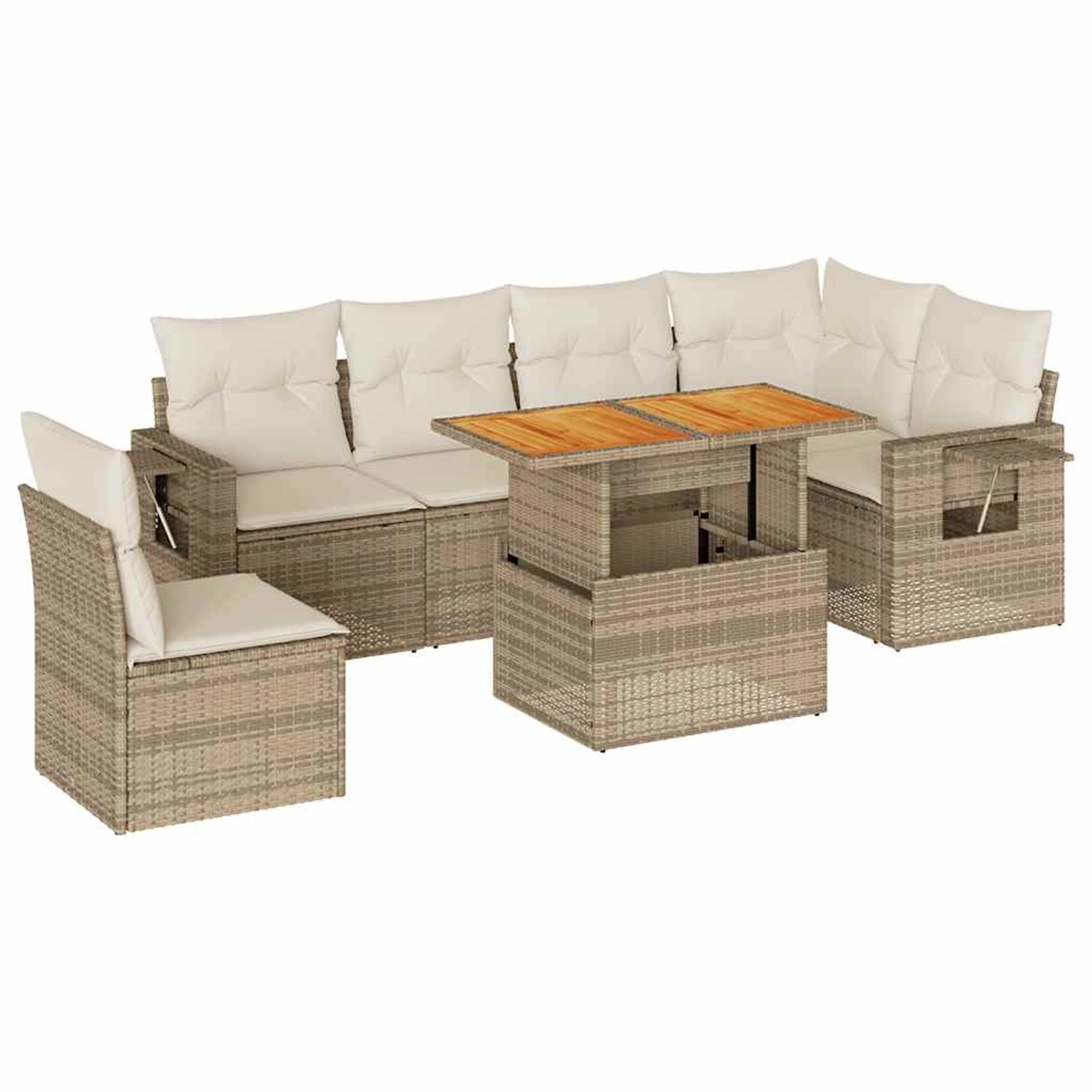 vidaXL 7-Tlg Garten-Sofagarnitur mit Kissen Beige Poly Rattan 3327159 günstig online kaufen