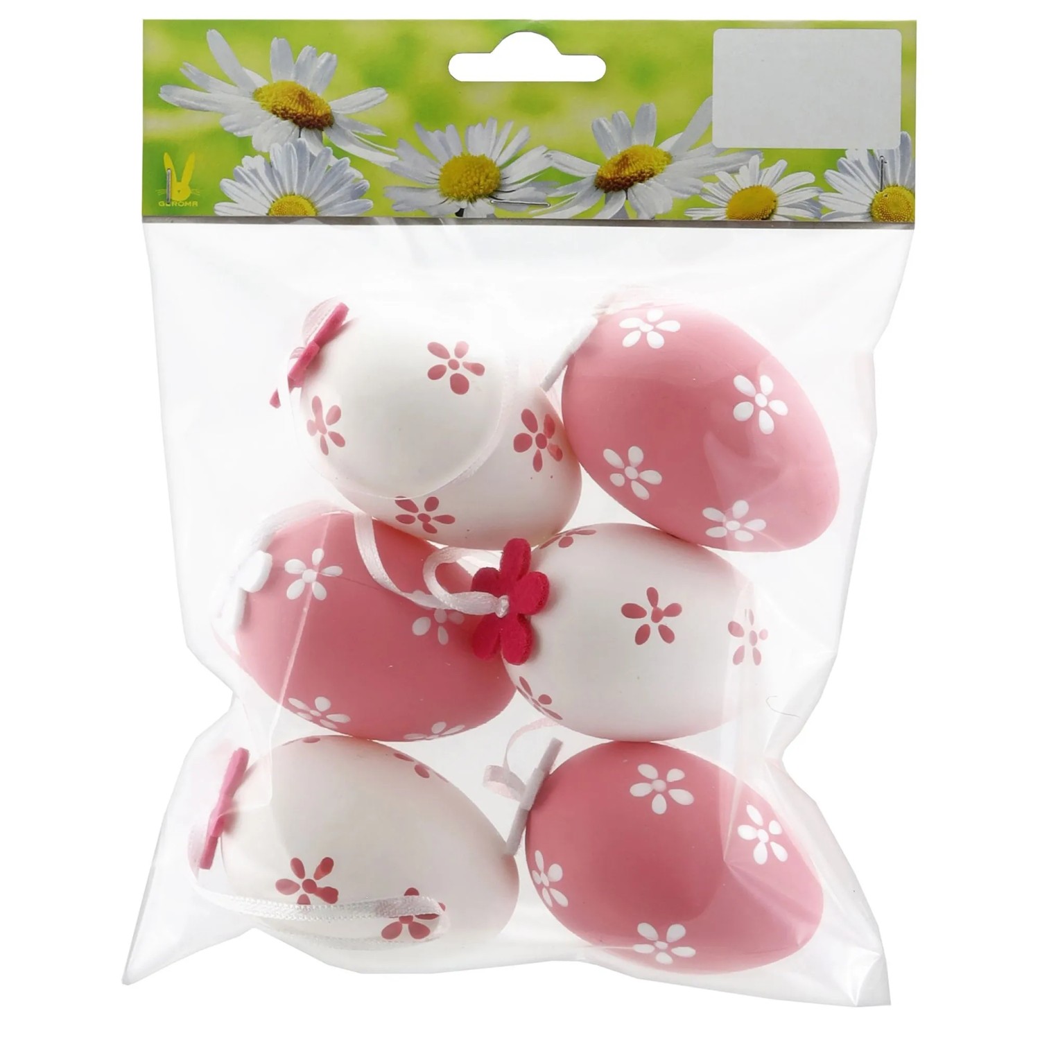 Osterdeko Eier zum Hängen aus Kunststoff 6 cm Weiß-Pink 6 Stück
