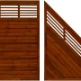 Sichtschutzzaun Nicea, Teakfarben, verschiedene Elemente. Holzzaun mit gewellten Lamellen und Latten-Design.