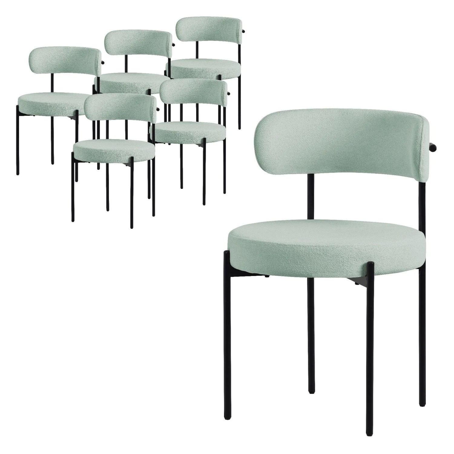 ML-Design Esszimmerstühle 6er Set Grün Teddystoff Metallbeinen Rund