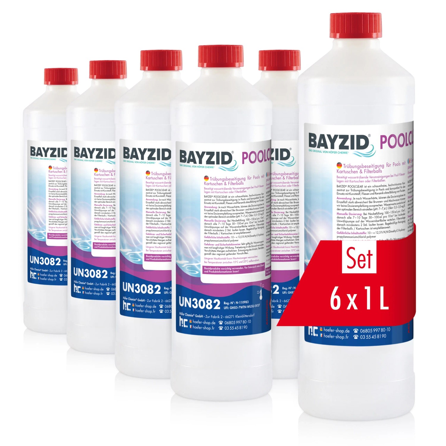 Bayzid Poolclear Trübungsbeseitigung, 6x1L Set für Kartuschen & Filterballs.