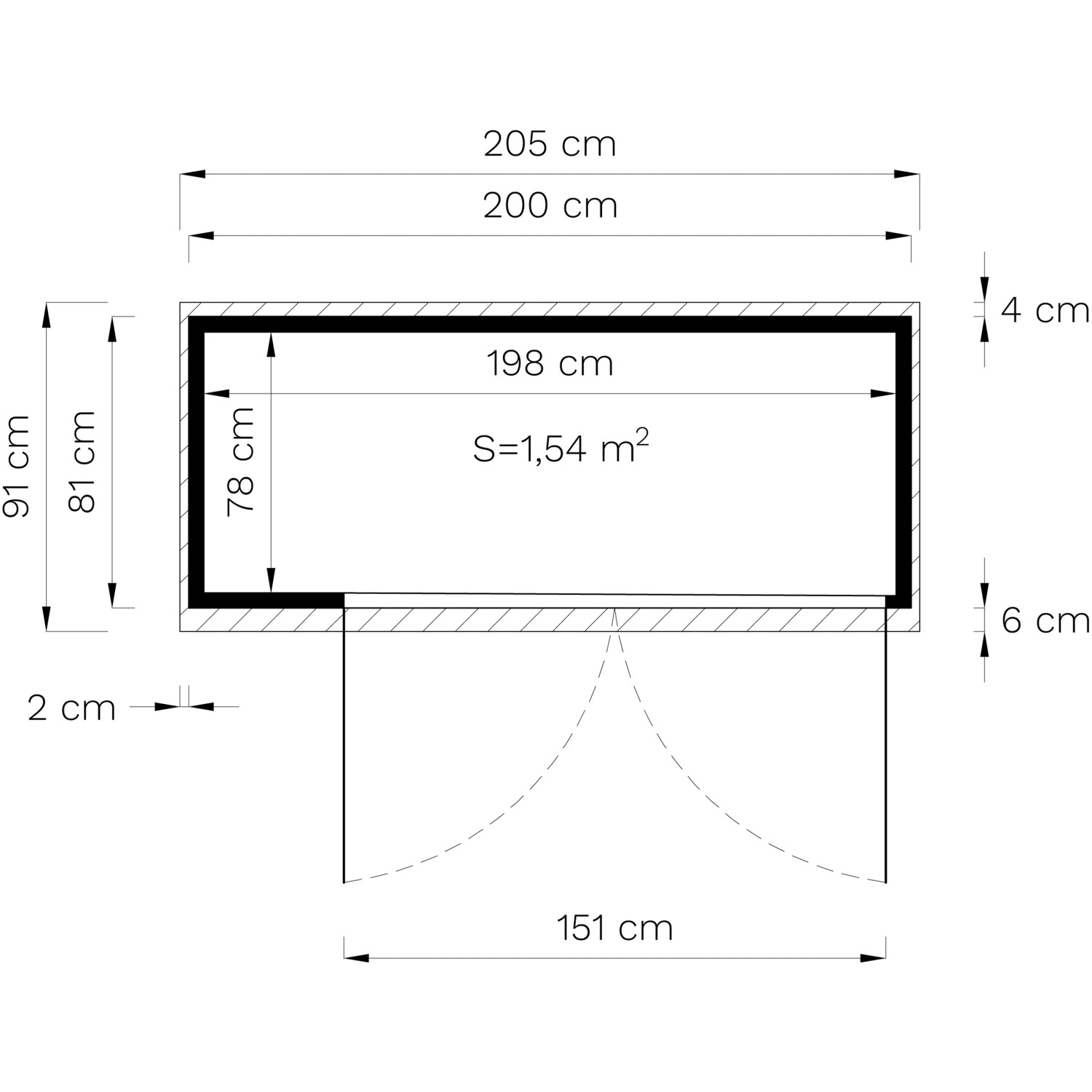 Skizze des Bertilo Gartenschranks Multibox 3 Grau 200x82cm mit Maßangaben.