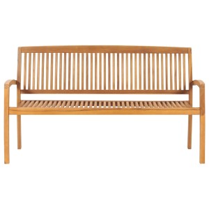 Stapelbare 3-Sitzer Gartenbank aus Teakholz, 159 cm breit, mit Lattenmuster für Garten oder Terrasse.