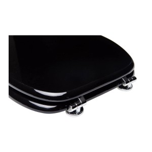 Sanilo WC-Sitz Schwarz aus Holz, hochwertige Toilettenbrille mit Chrom-Scharnieren.