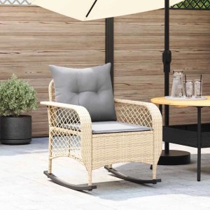 vidaXL Garten-Schaukelstuhl mit Kissen Beige Poly Rattan 4104196