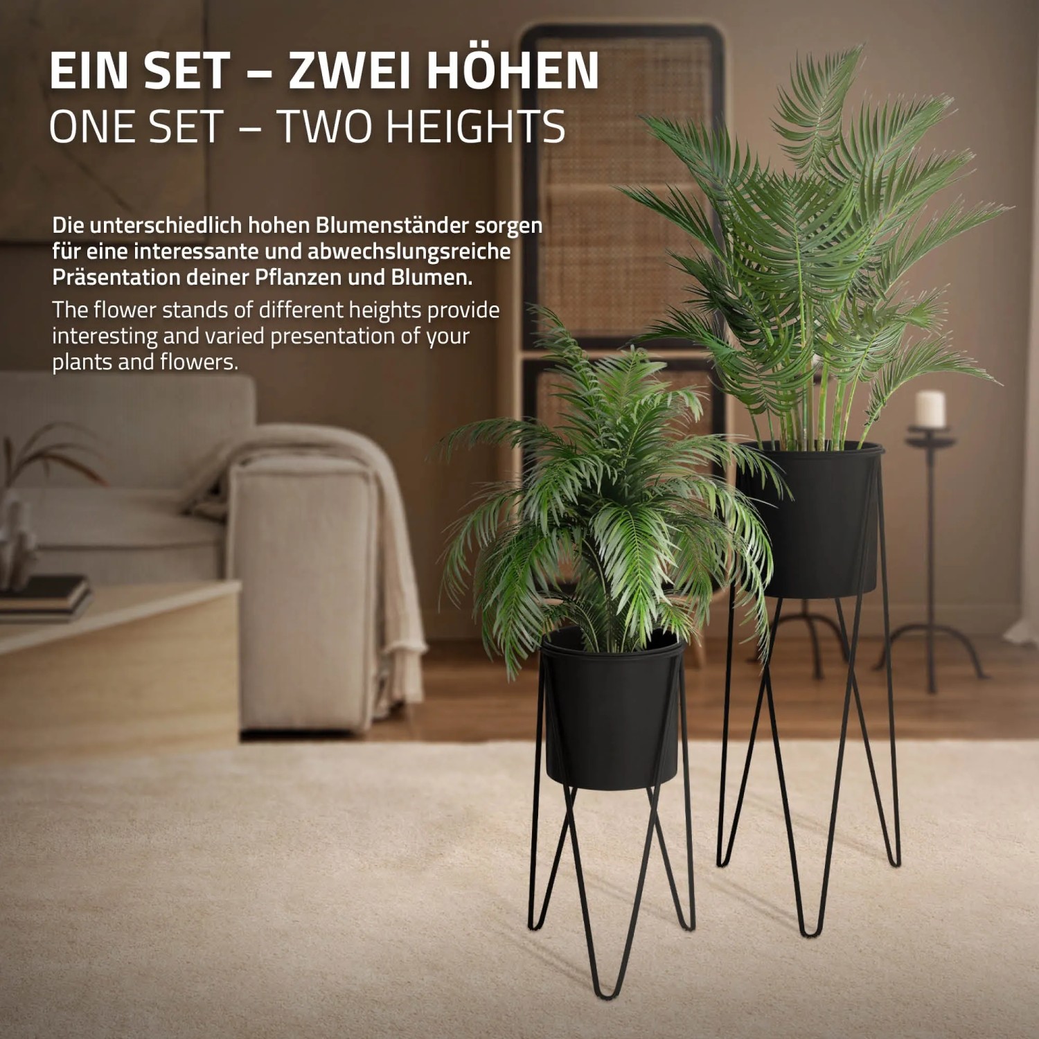 ML-Design Blumenständer Schwarz 2er Set Stahl 27x27x48,5 cm 35,5x34x75 cm kaufen bei OBI
