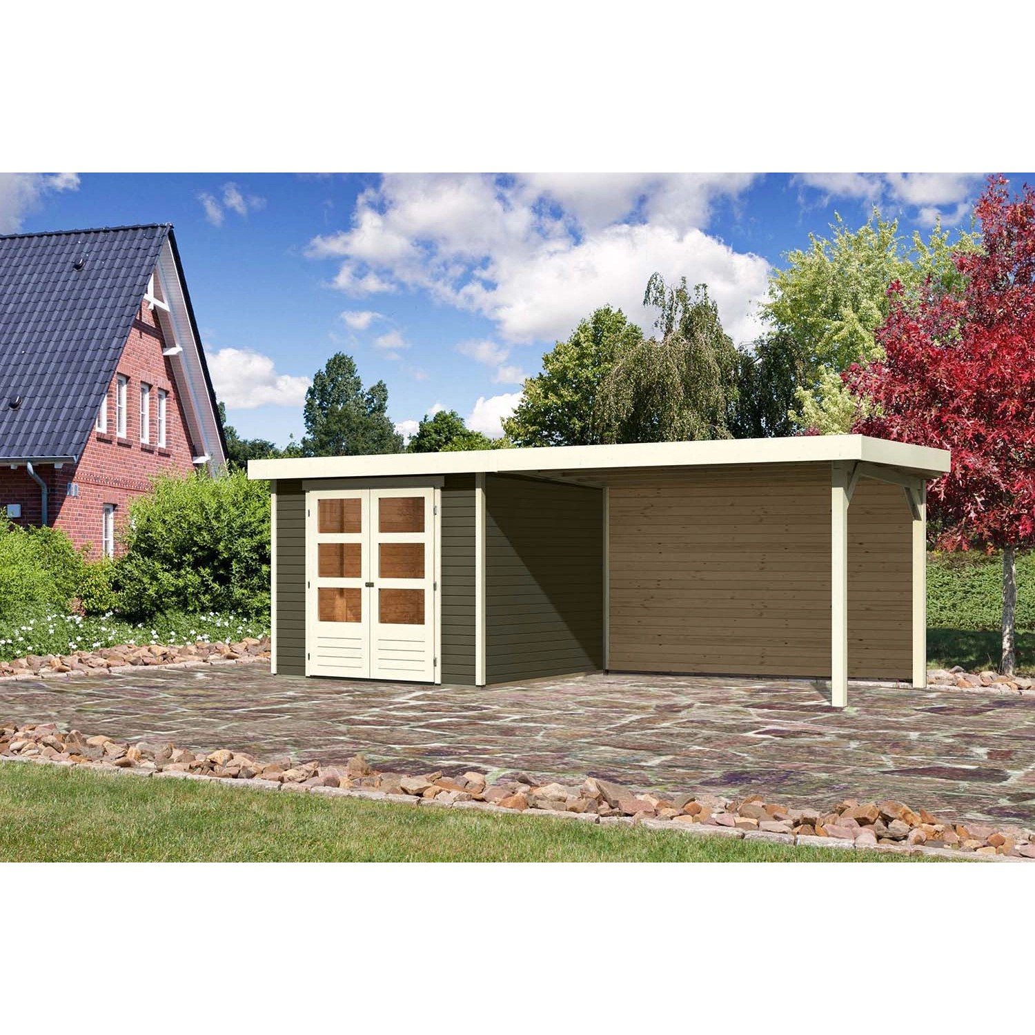 Karibu Holz-Gartenhaus Boras Terragrau Flachdach Lackiert 238 cm x 242 cm günstig online kaufen