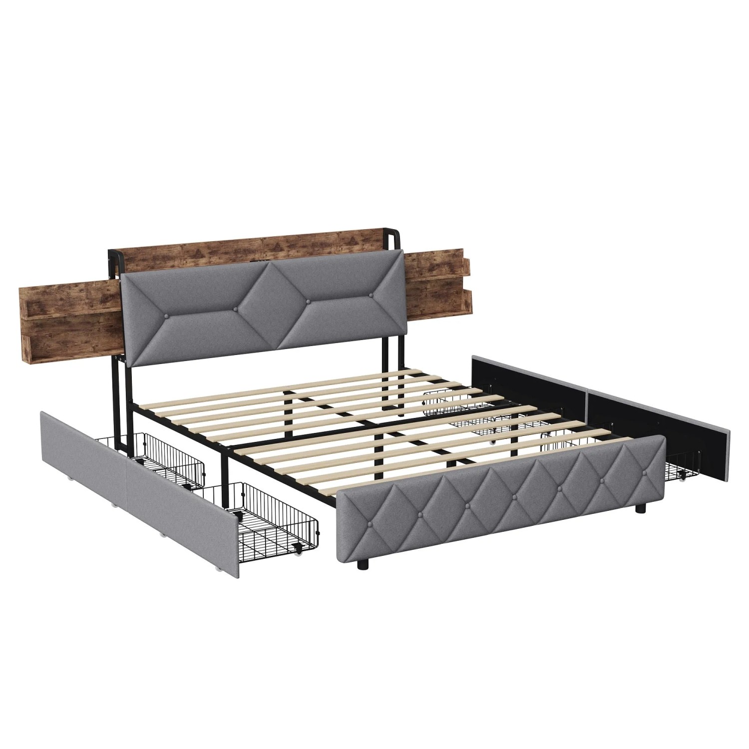 PXloue Polsterbett 140x200cm mit 4 Schubladen-Gepolstertes Kopfteil mit Lad günstig online kaufen