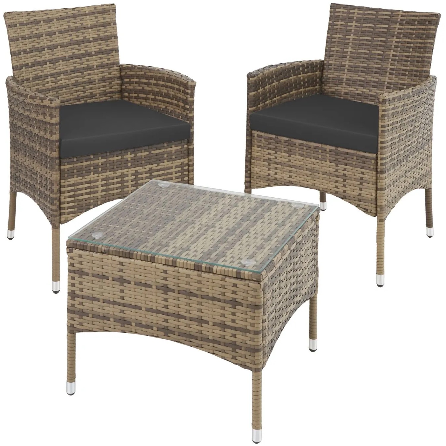 Tectake Rattanset Luzern Für 2 Personen Widerstandsfähig  84 x 60 x 61 cm Natur