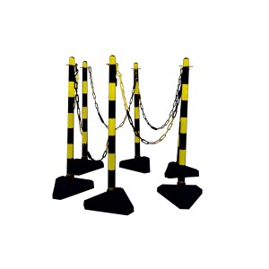 Schake Kettenständer-Set, 6-teilig, gelb-schwarz, mit Betonfuß für Absperrungen.