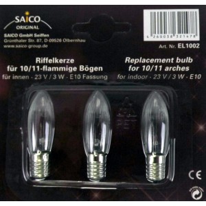 Saico Riffelkerzen E10, 3er-Pack Ersatzglühlampen für Innen-Lichterketten, warmweiß.