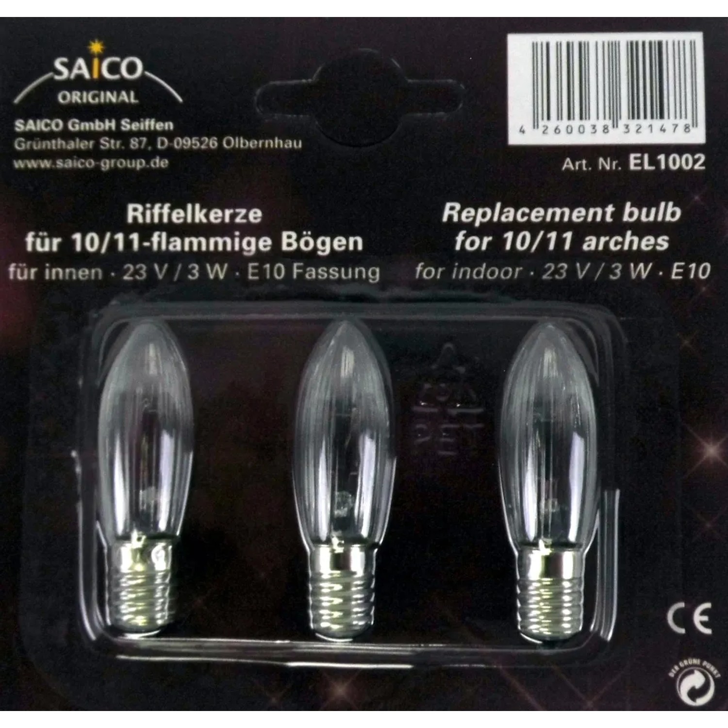 Saico Ersatzglühlampe/ Riffelkerze 3er-Pack E10-Fassung, 23V, 3W Warmweiß