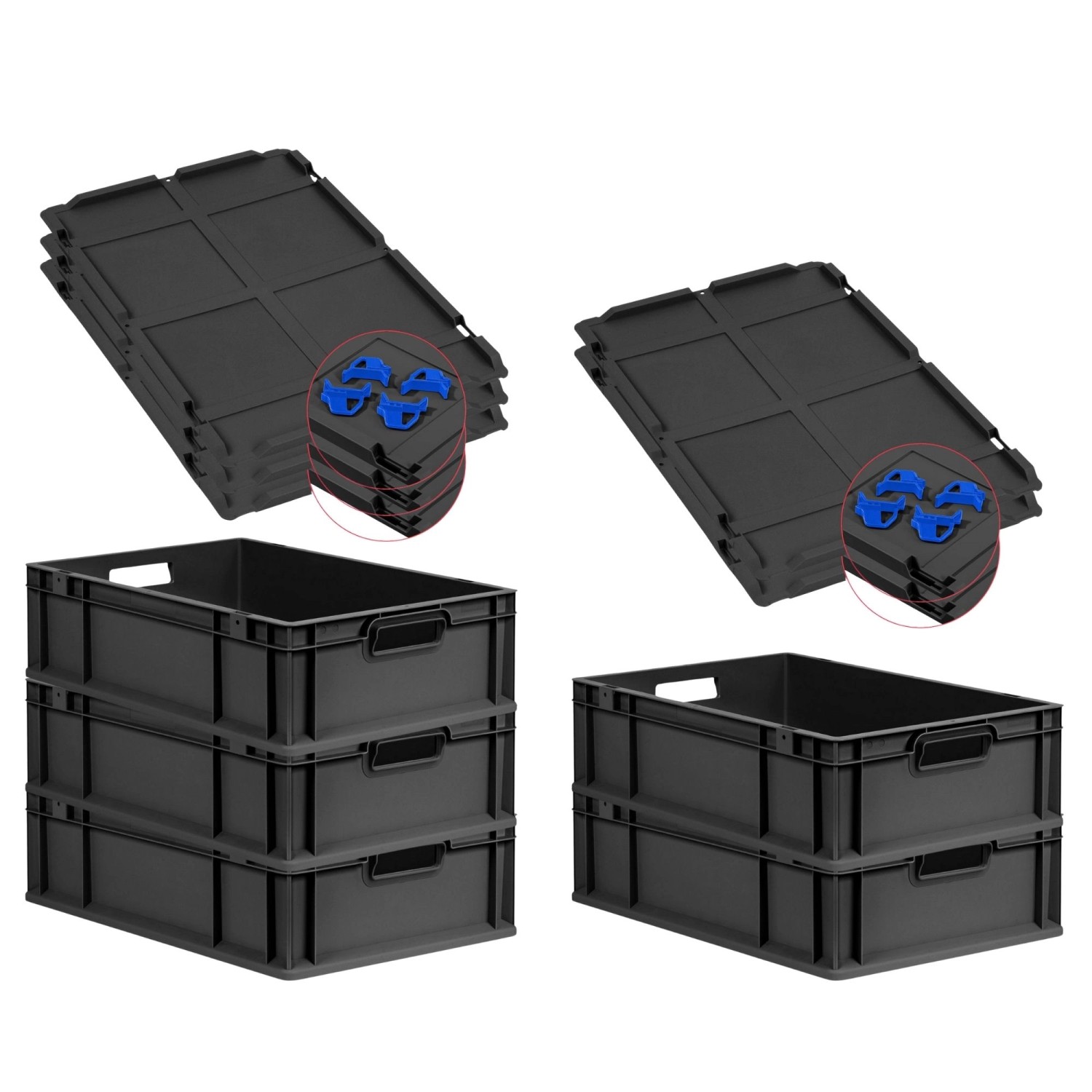 PROREGAL SuperSparSet 5x Eurobox Nextgen Grip Mit Auflagedeckel Und Blauen günstig online kaufen