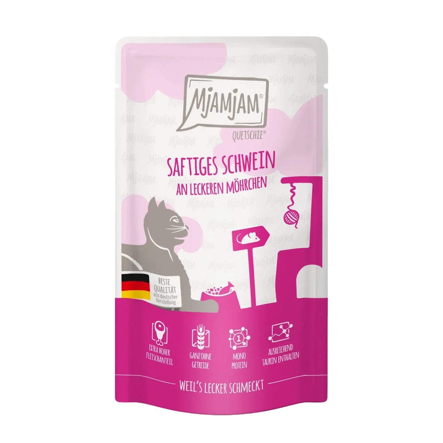Mjamjam Katzen-Nassfutter Quetschie Saftiges Schwein an Leckeren Möhrchen 125 g