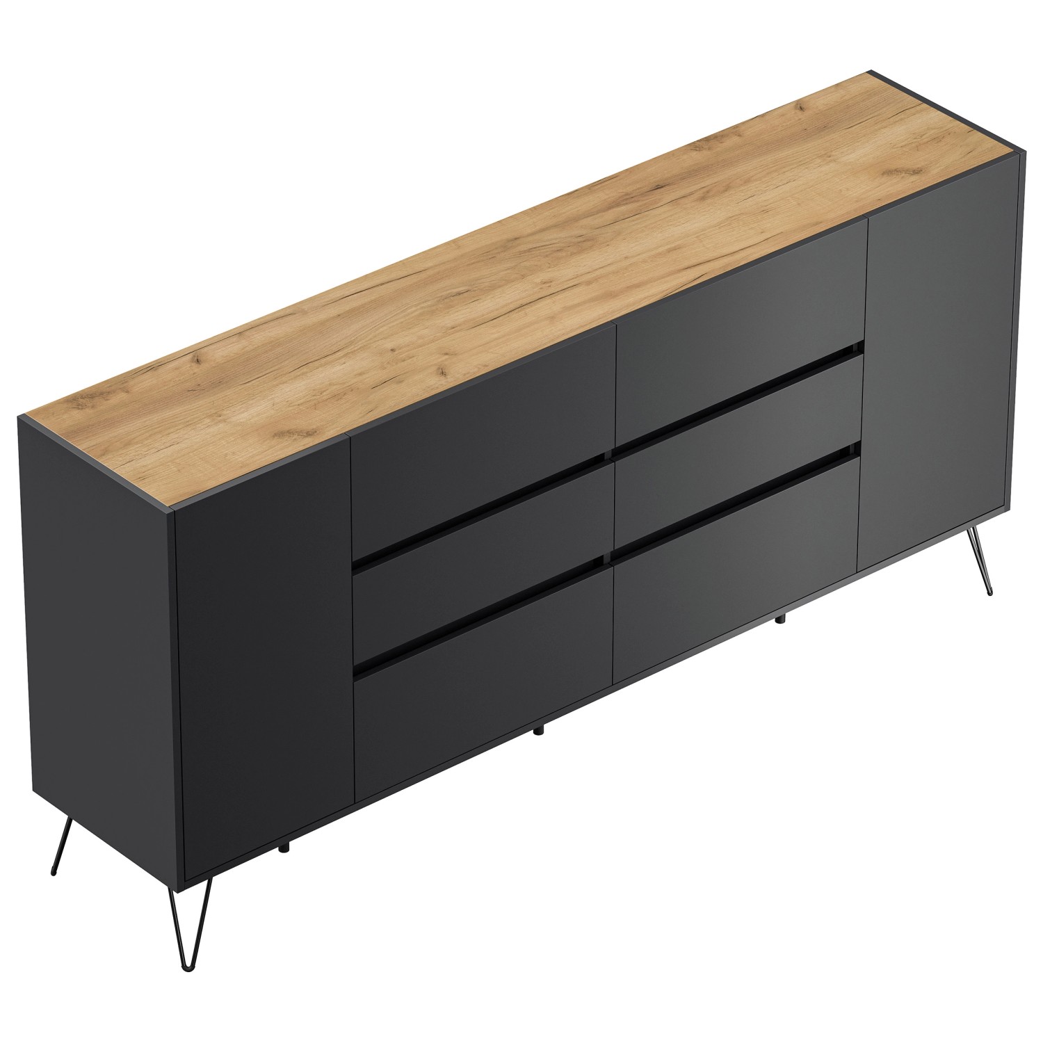 Posseik Sideboard Industrial R 6 Schubladen 2 Türen 200 cm Grafit Eiche Top günstig online kaufen