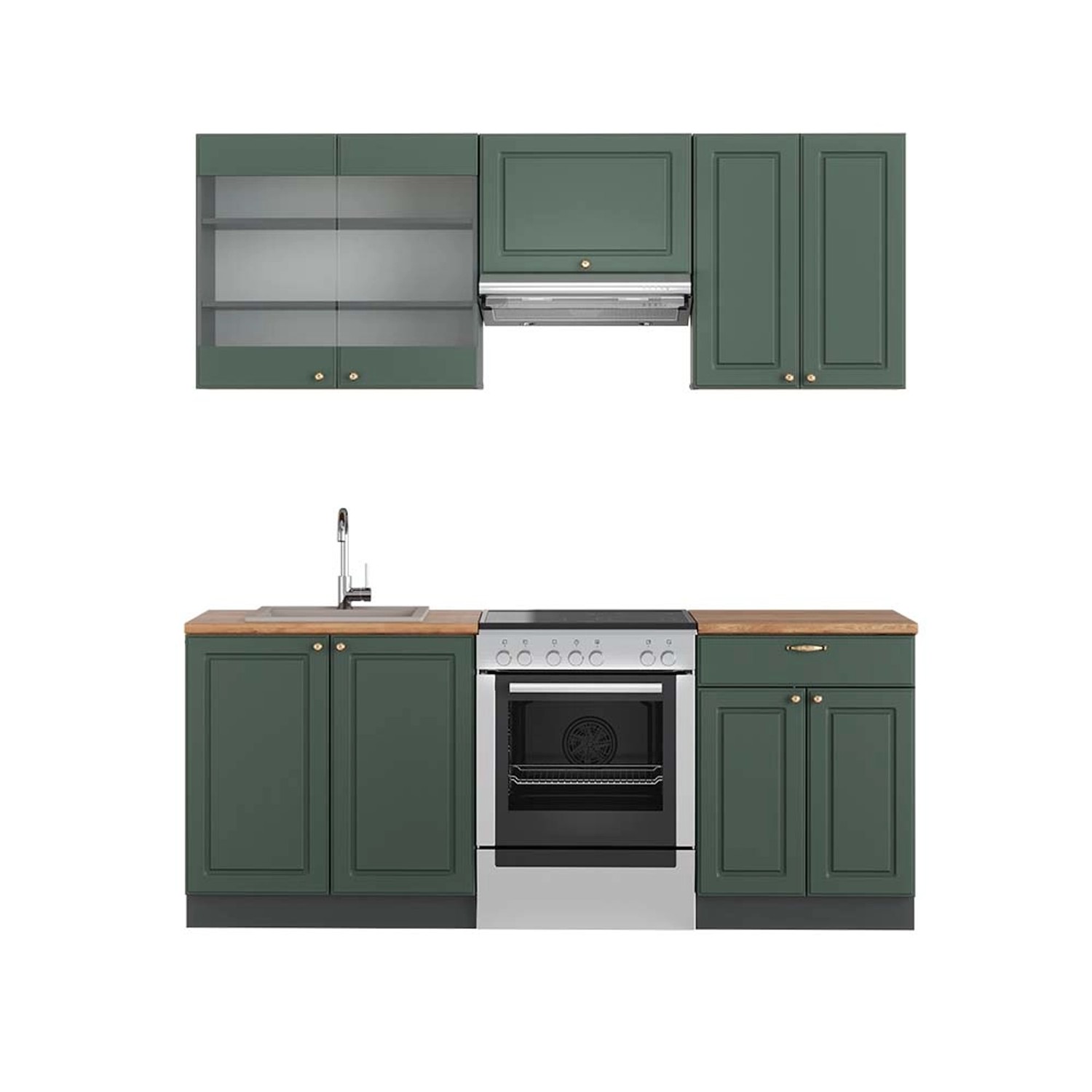 Vicco Fame-Line Küchenschränke Grün-Gold Landhaus/Anthrazit 200 cm AP Eiche günstig online kaufen
