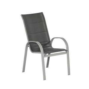 Merxx Amalfi Stapelsessel, anthrazit, mit hoher Rückenlehne und Textilbespannung.