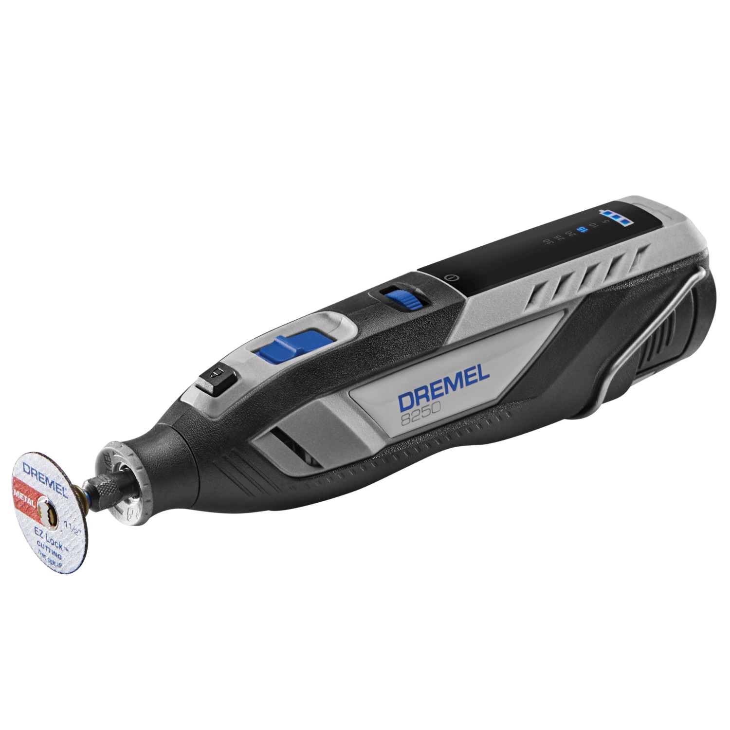 Dremel 8250-5 Akku-Multitool mit Trennscheibe, ideal für präzise Arbeiten.