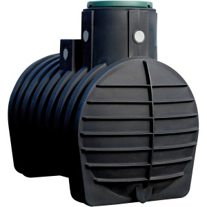 Schwarze 4rain Retentionszisterne Mono Plus 4000 l für Regenwassernutzung und -rückhaltung.