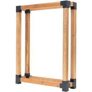 Westmann Kaminholzregal Michel XL aus Lärchenholz mit Stahlverbindern.