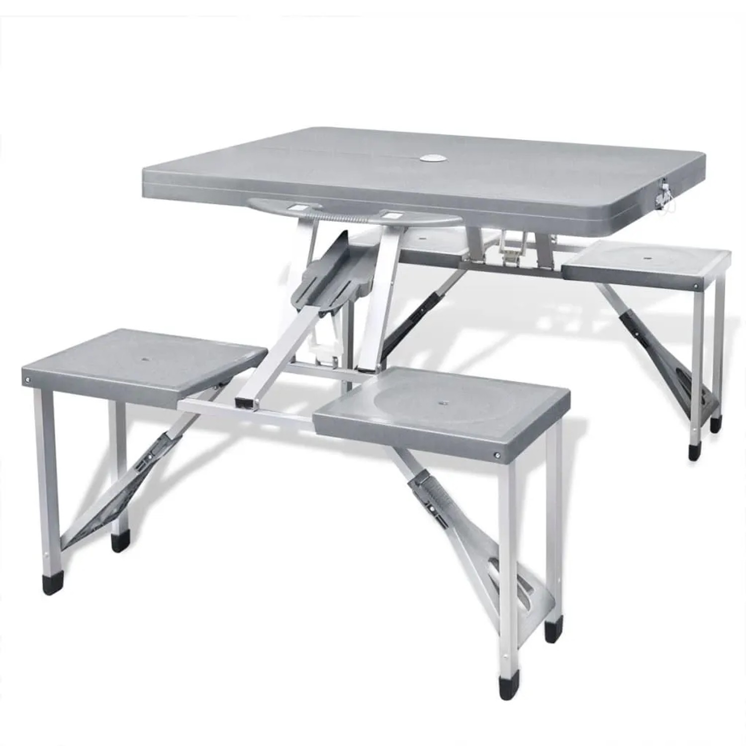 vidaXL Campingtisch mit 4 Hockern Klappbar Aluminium Extra Leicht Grau 41457