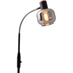 Näve Stehleuchte Fumoso, 148 cm, mit grauem Glasschirm und flexiblem Arm. Design-Stehlampe für Wohnräume.
