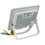 Weißer LUXULA LED Außenstrahler 20W, 3000K, IP65. Rückseite mit Kühlrippen und Montagebügel für flexible Ausrichtung.