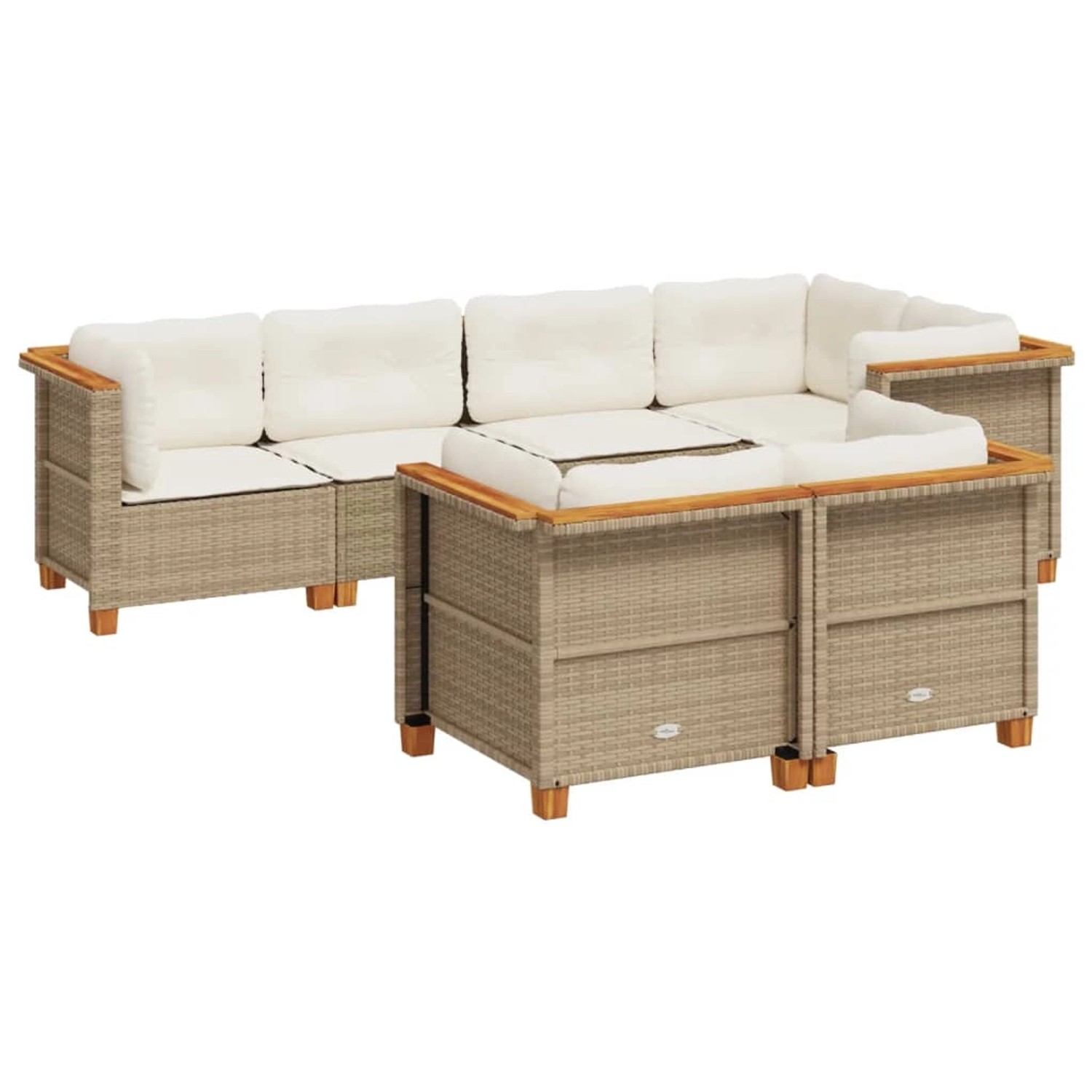 vidaXL 7-Tlg Garten-Sofagarnitur mit Kissen Beige Poly Rattan 3261883 günstig online kaufen