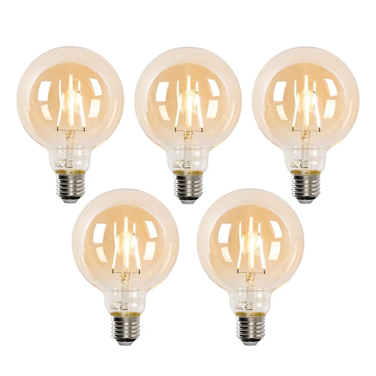 LUEDD 5er Set E27 Dimmbare LED Glühbirnen G95 4,9W 320,m 2500K