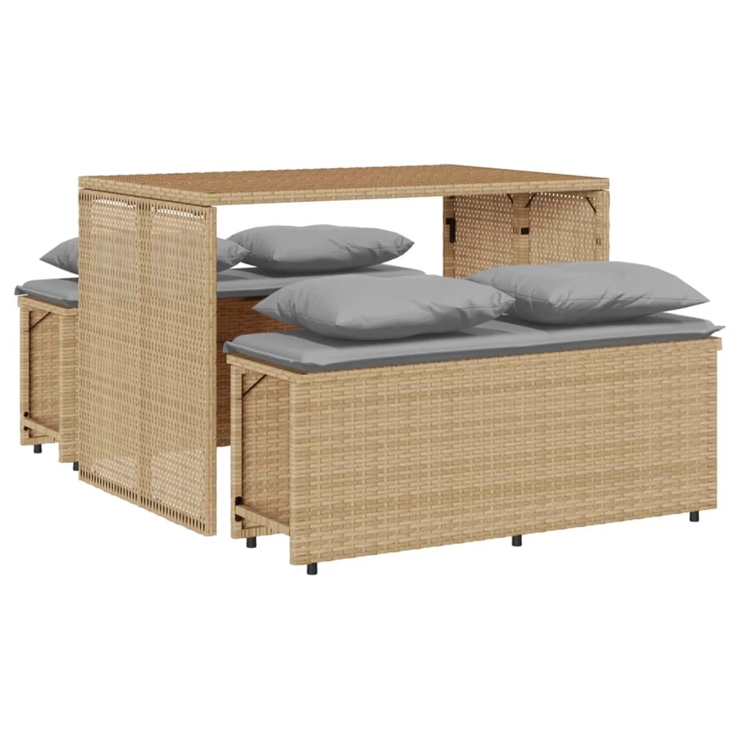 vidaXL 3-Tlg Garten-Essgruppe mit Kissen Beige Poly Rattan 4003905 günstig online kaufen