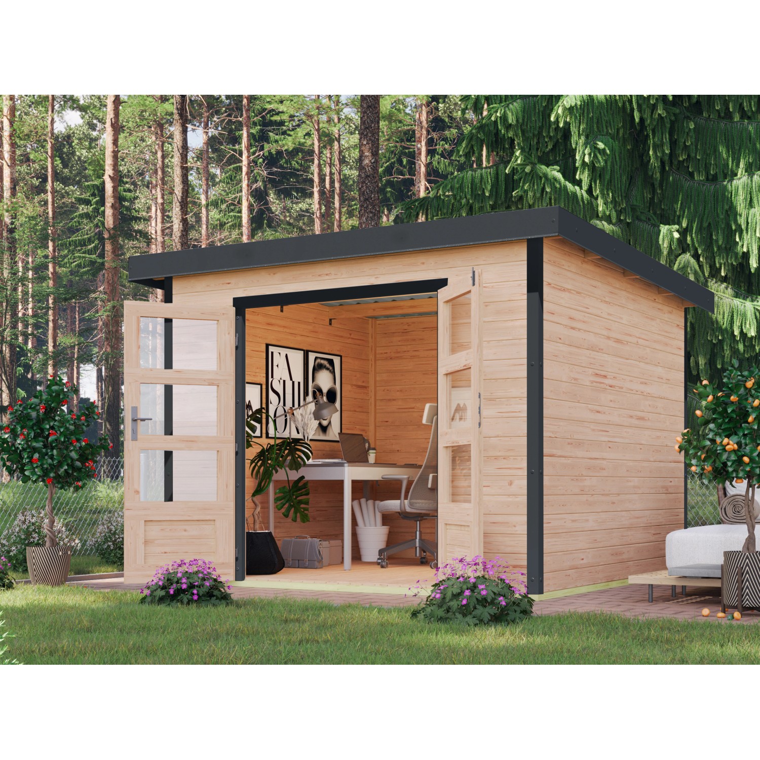 Karibu Gartenhaus Domingo A Naturbelassen-Anthrazit 7 m² günstig online kaufen