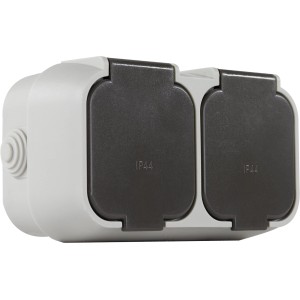 REV Ritter 2-fach Steckdose AP IP44 für Feuchträume, Aufputz-Montage.