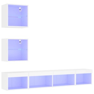 vidaXL 5-Tlg Wohnwand mit LED-Beleuchtung Weiß Holzwerkstoff 3216697