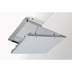 Geöffnete Knauf Revo 18 Revisionsklappe 40x40 cm für Wand und Decke.