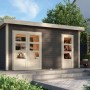 Karibu Holz-Gartenhaus Glostrup, terragrau, mit Flachdach und Doppeltür. Ideal als Gerätehaus oder Gartenpavillon.