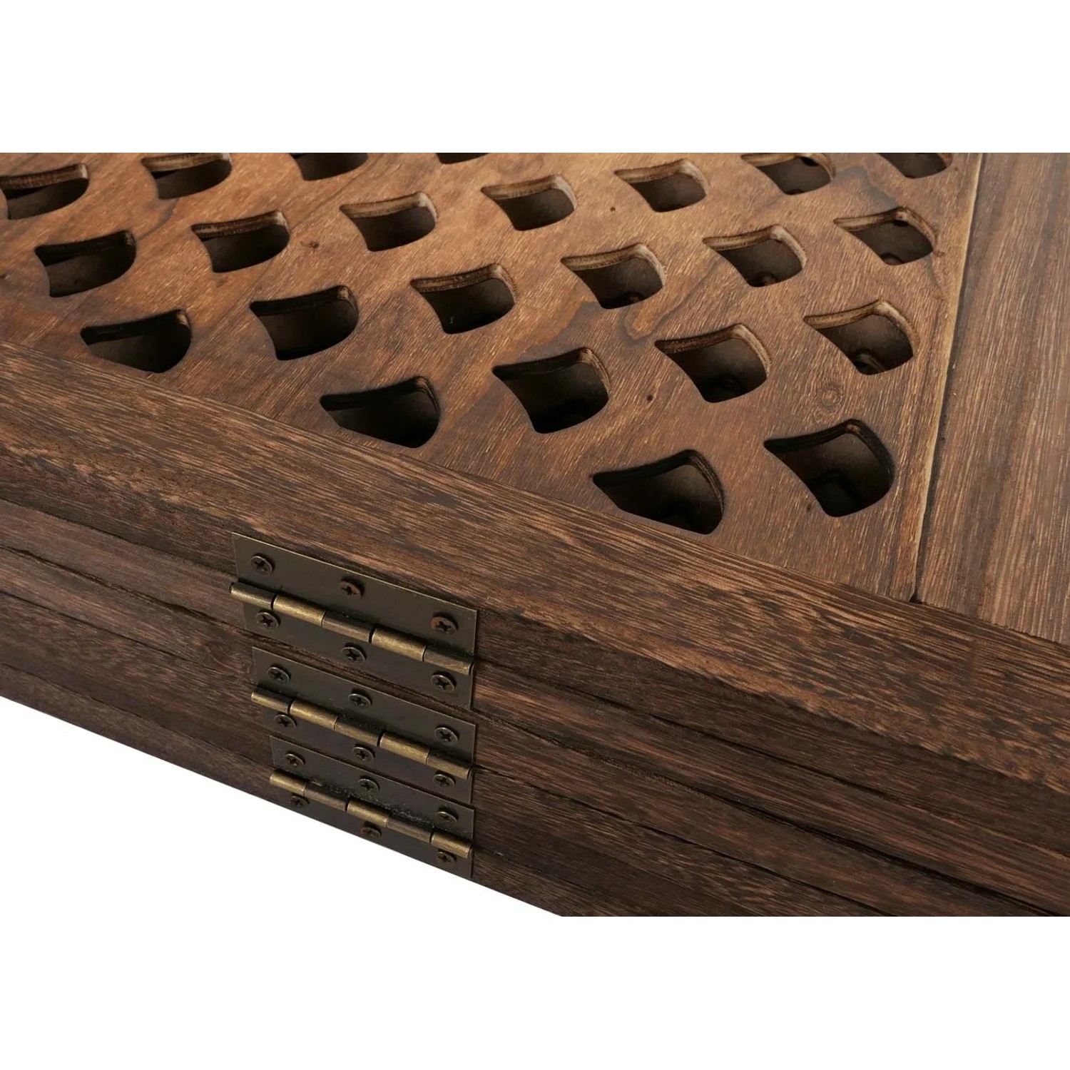 Brauner MCW Paravent A84, 170x245cm, Dekoartikel mit Fensterladenoptik und Ornamenten.