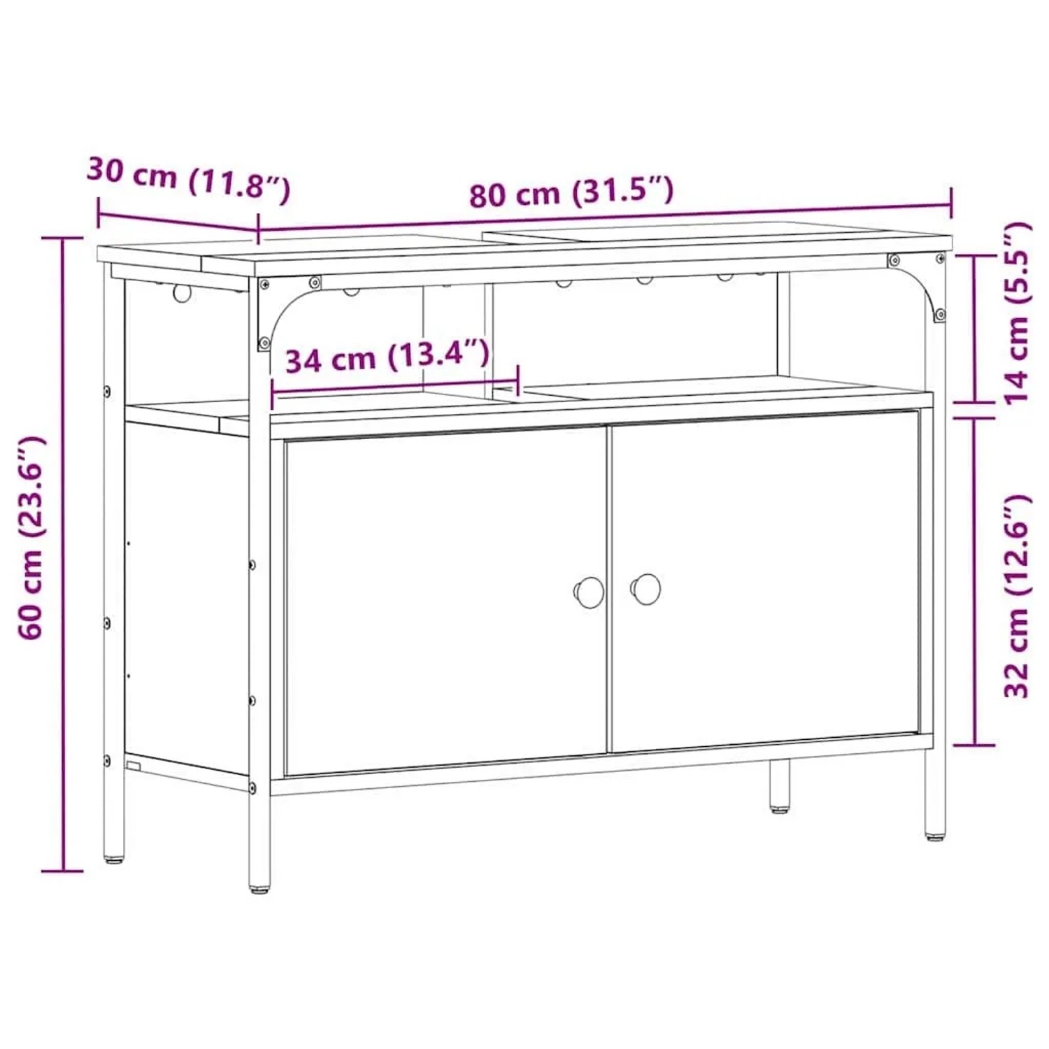vidaXL Waschbeckenschrank Artisan-Eiche, 80x30x60cm, Holzwerkstoff mit Stahlrahmen. Unterschrank für Badezimmer.