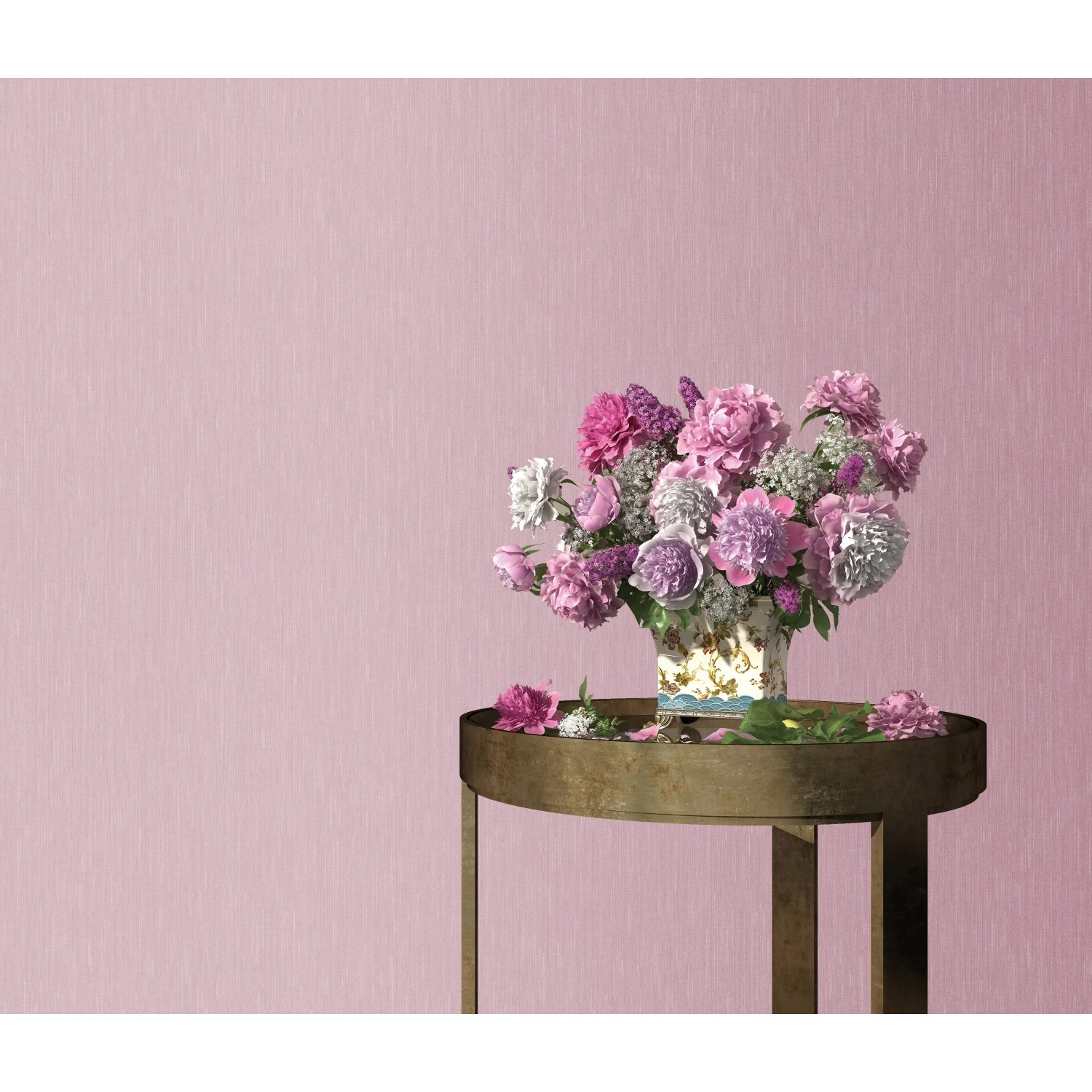 Rosa Vliestapete von Erismann, Uni-Design aus der Guido Maria Kretschmer Kollektion.