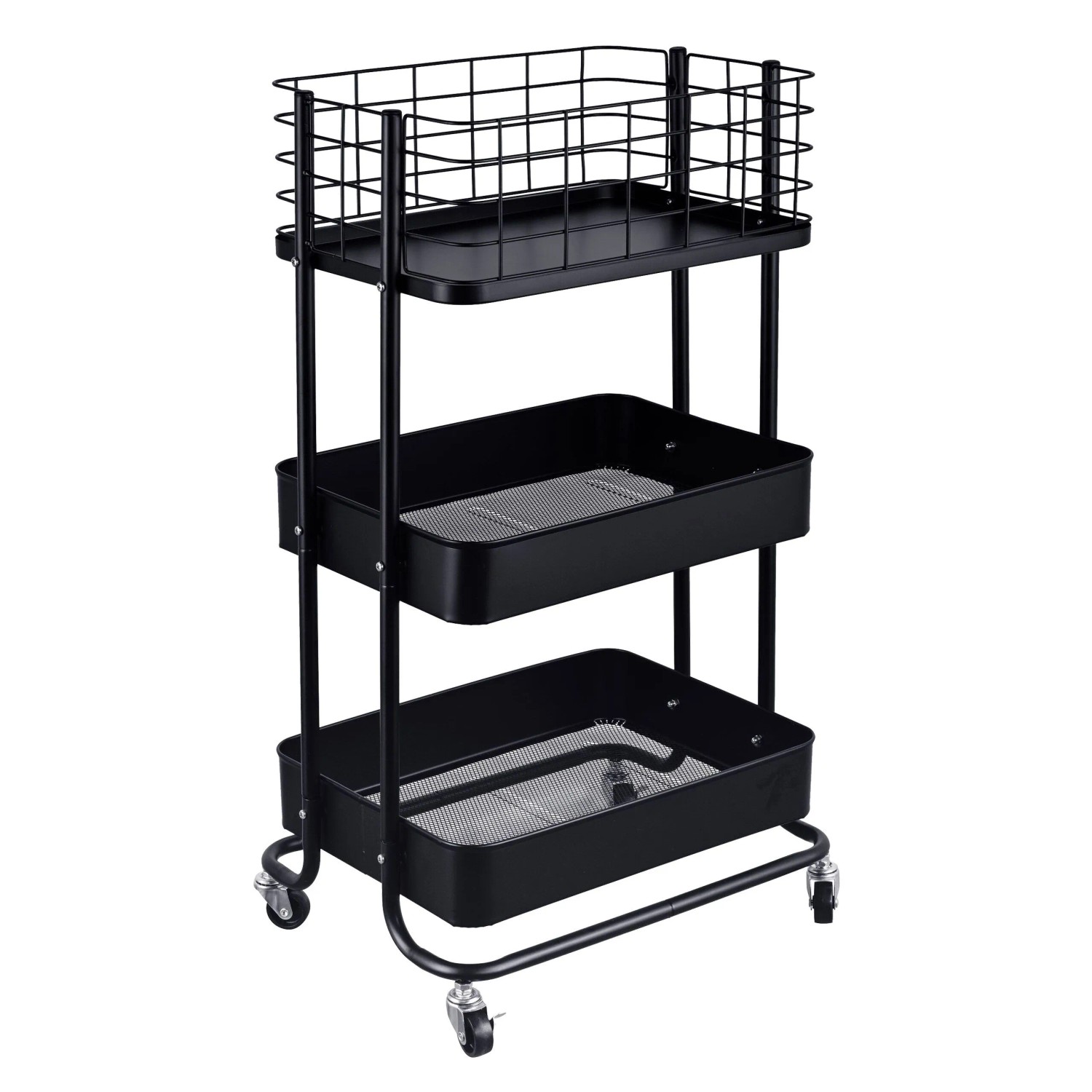Relaxdays Rollwagen Stahl Schwarz mit 3 Etagen mit Feststellbremse 77 cm x 45,5 cm x 34 cm 10,7 kg