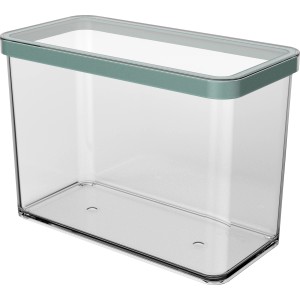Rechteckige, transparente Rotho Vorratsdose Loft Premium (2,1 l) mit grünem Deckel.
