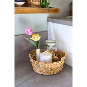 HMF 37276-30CM Aufbewahrungskorb Rund Korb Geflochten Wasserhyazinthe Holzgriffen 30 x 12 cm