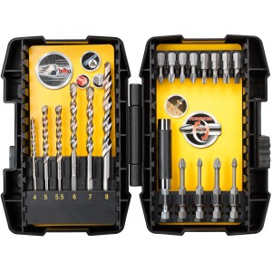 Stanley Betonbohrer- und Schrauberbit-Set, 19-teilig in gelb-schwarzer Minisafe-Box.