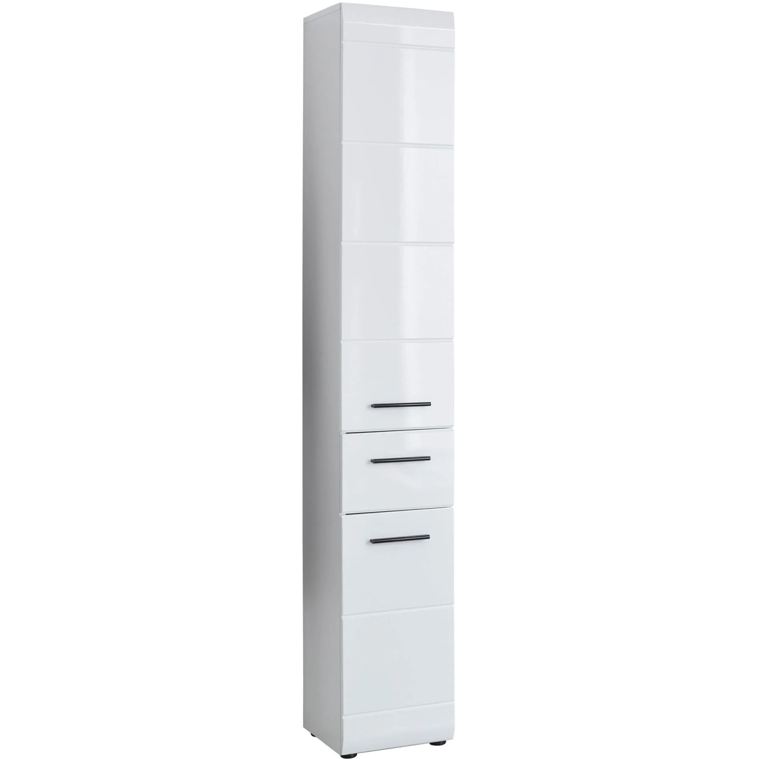 Weißer Trendteam Bad-Hochschrank Skin Bad, 30 cm breit, mit Schubladen und Fächern für Badutensilien.