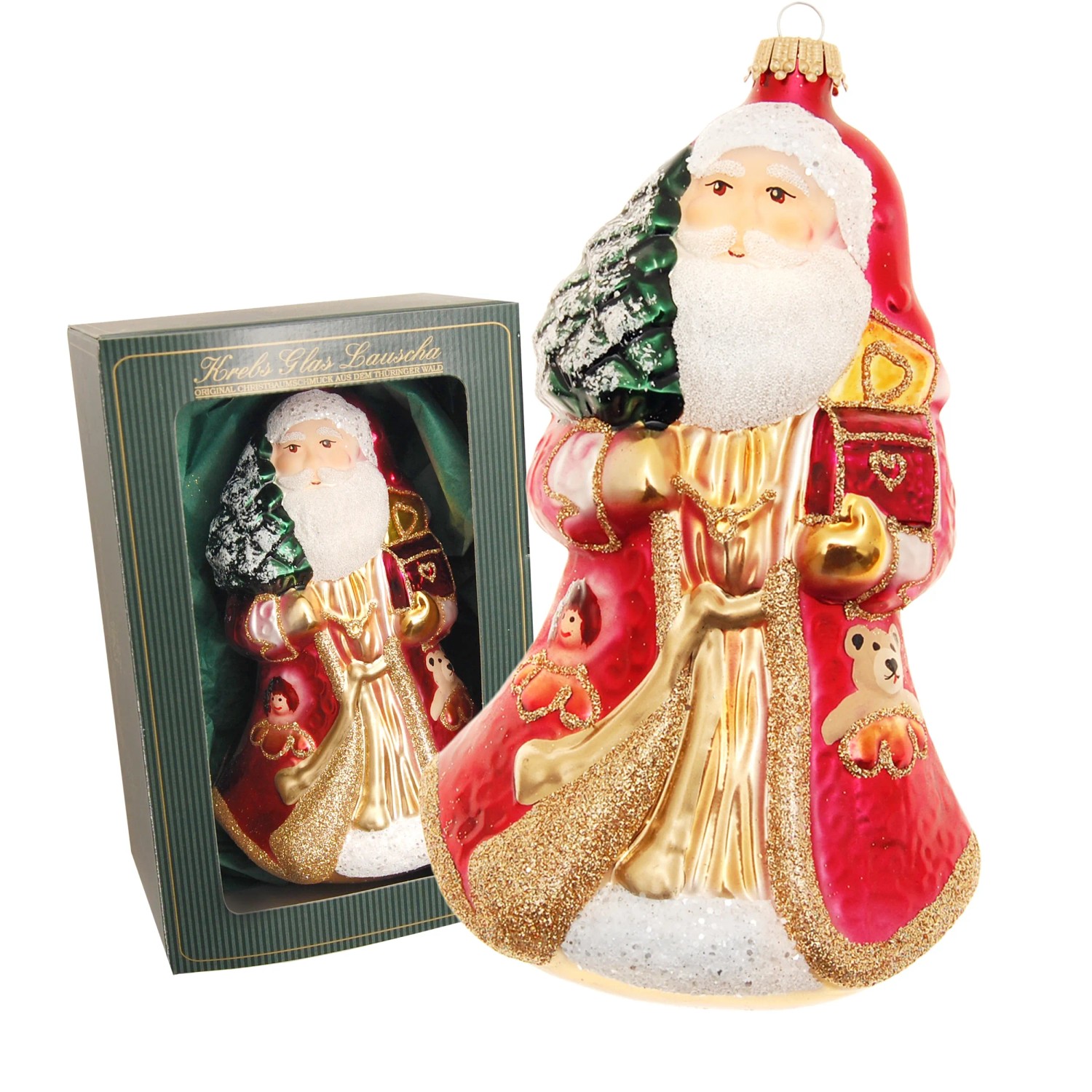 Krebs Glas Lauscha Weihnachtsornament Santa Groß mit Baum 1-tlg. 15cm