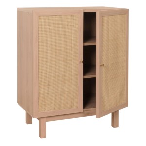 MCW Highboard M51 in Natur mit Rattan-Türen, 98x79x42cm. Schubladenkommode aus Mangoholz mit 3 Fächern.
