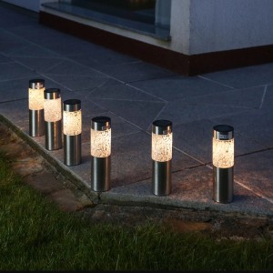 Marelida LED Solar Wegleuchten Mosaik Solarleuchten Edelstahl Garten Rasen Silber 6er Set