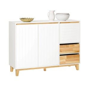 SoBuy Sideboard FSB75-WN in Weiß/Natur mit Schranktüren und Schubladen.