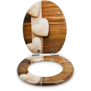 Sanfino WC-Sitz Flip Flop mit Holz-Herz-Motiv und Absenkautomatik.
