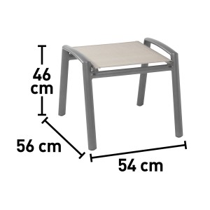 Hocker Vigo II, silbergrau, aus Textilen, mit leichtem Aluminiumgestell. Gartenhocker mit den Maßen 46x54x56 cm.